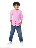 Solid Cotton Blend Mandarin Neck Shirt for Boys 