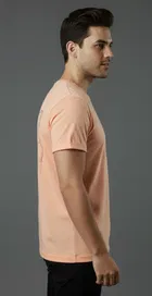 Cottont Blend  Printed T-shirt For Men, Peach 