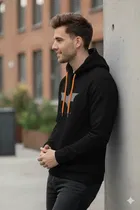 Fleece Printed Hoodie for Men, Black 