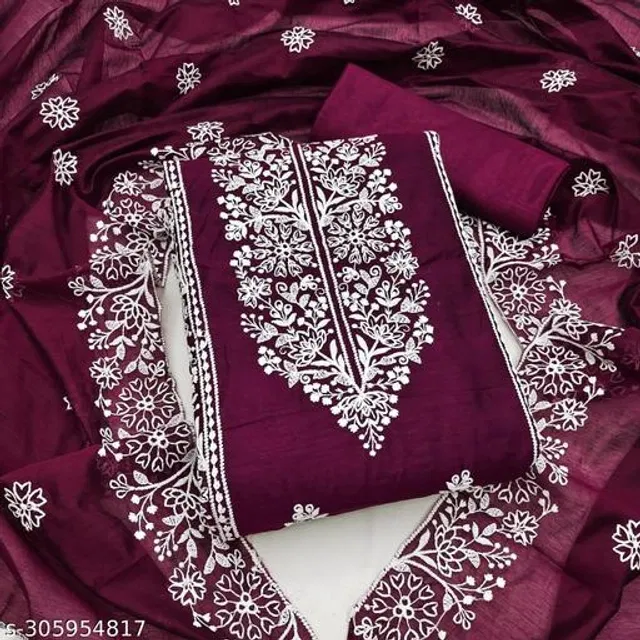 Embroidered Unstitched Suit for Women (Wine, 2.25 m)