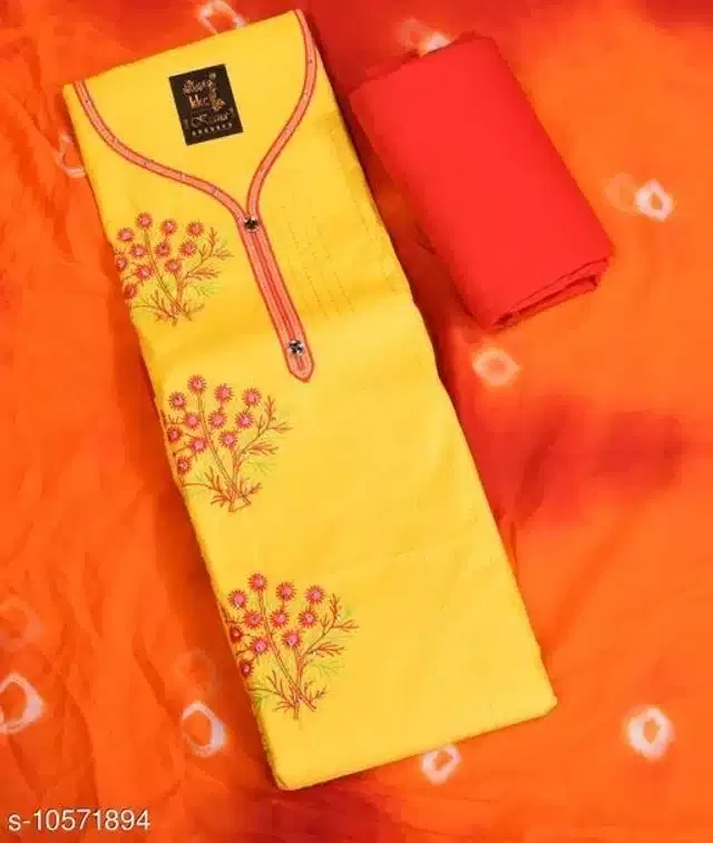Cotton Unstitched Suit Fabric for Women (Yellow, Set of 1)