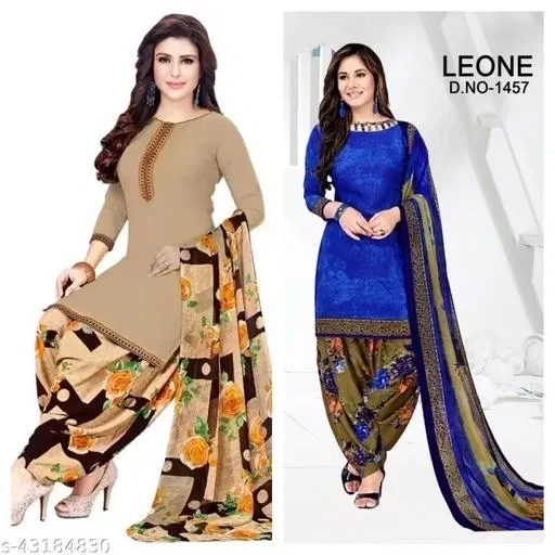Printed Unstitched Suits for Women, Pack of 2 (Beige, Un Stitched)