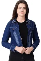 Denim Solid Jacket for Women, Blue 