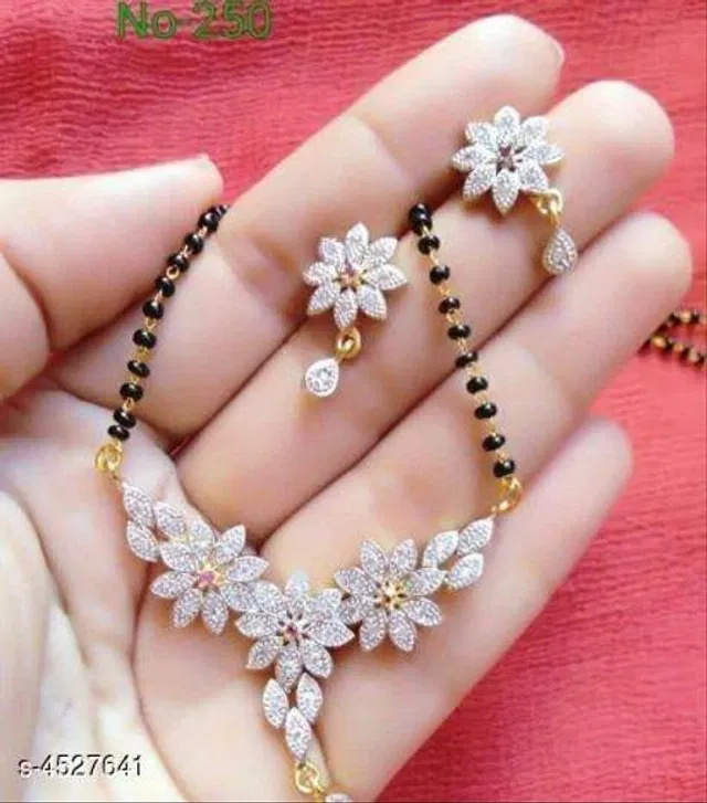 Alloy Mangalsutra with Earrings for Women (Multicolor, Set of 1)