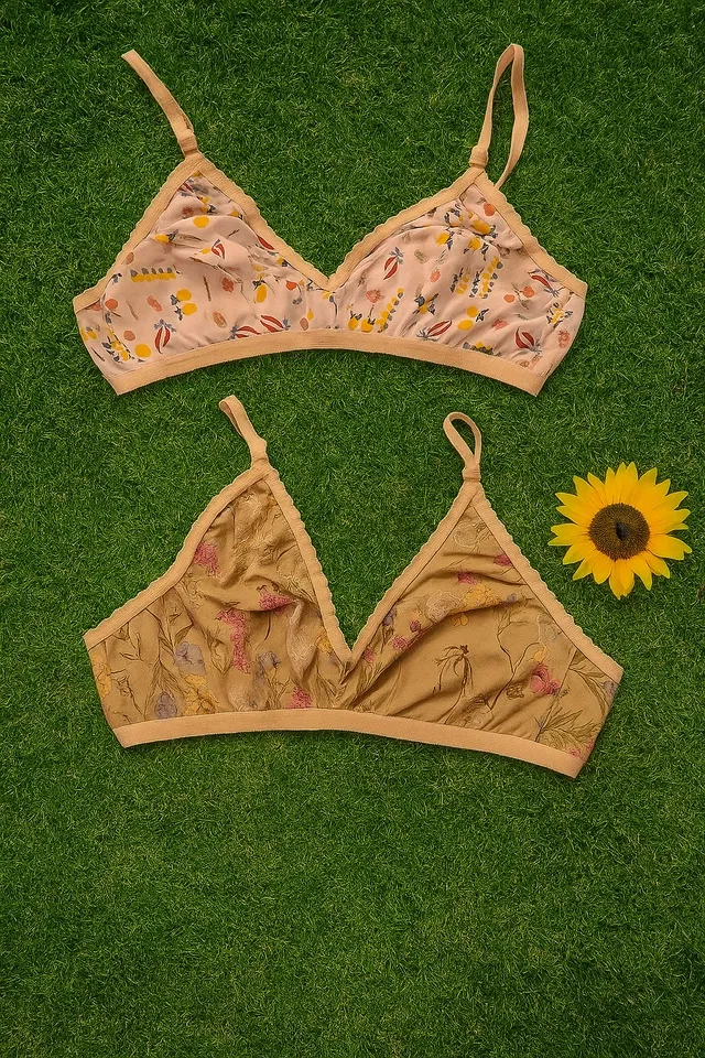 Hosiery Printed Non-Padded Bras for Women, Pack  of 2 (28 B, Multicolor)