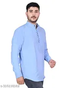 Cotton Blend Solid Short Kurta for Men, Blue 