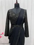 Georgette Solid Saree for Women, Black 