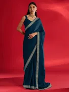 Bollywood Teal Chinon Saree for Women