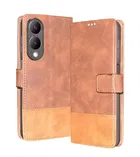 Artificial Leather Flip Cover For Vivo V2315 / Y28 5G / Y17S (Brown)