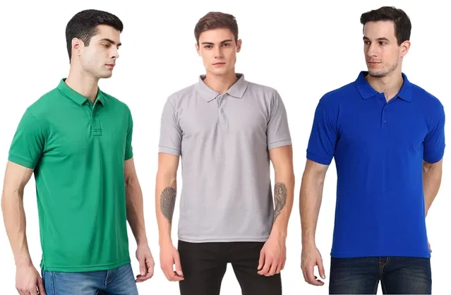 Polo Solid T-shirts for Men (Multicolor, M), Pack of 3