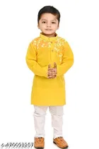 Solid Button Cotton Kurta Set for Boys 