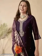 Chanderi Silk Kurta Set with Floral Embroidery for Women 