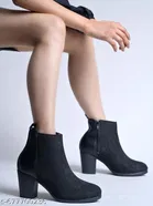 Shoetopia Suede Heeled Boots Black 