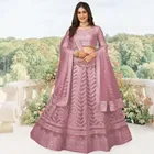 Net Embroidered Semi Stitched Lehenga for Women (Pink)