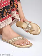 Shoetopia Golden Embellished Flat Sandals 