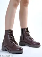 Solid Heeled Boots for Women Brown 