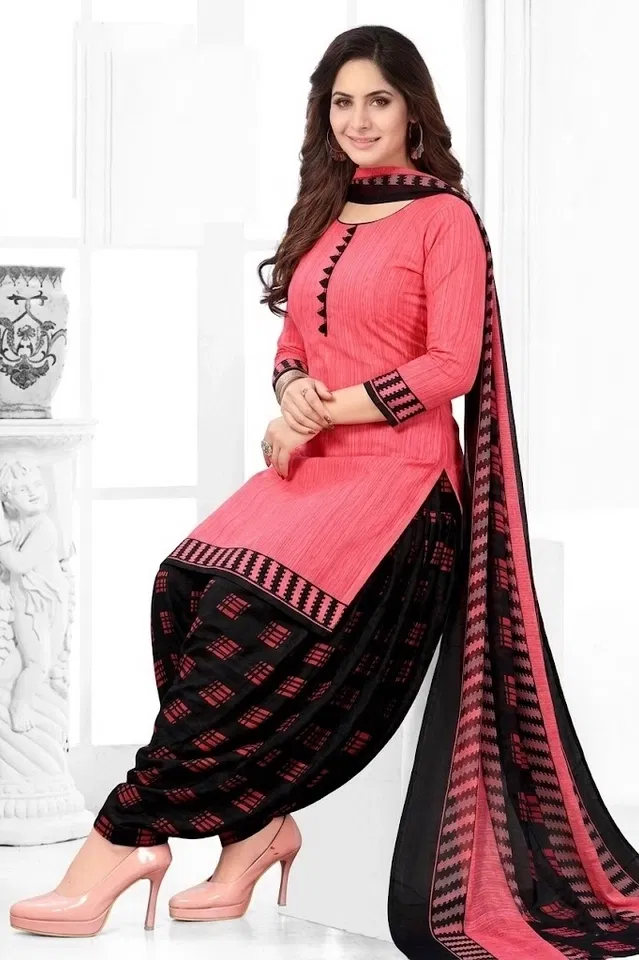 Crepe Floral Punjabi Suit for Women (Pink, Pink)