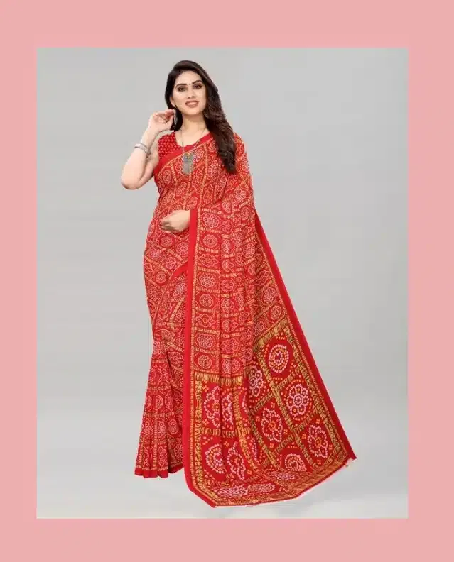 Georgette Printed Saree for Women (Red, 6.3 m)