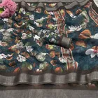 Linen Printed Saree for Women, Multicolor 