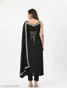 Georgette Embroidered Kurta & Paint & Dupatta Set For Womens, Black 