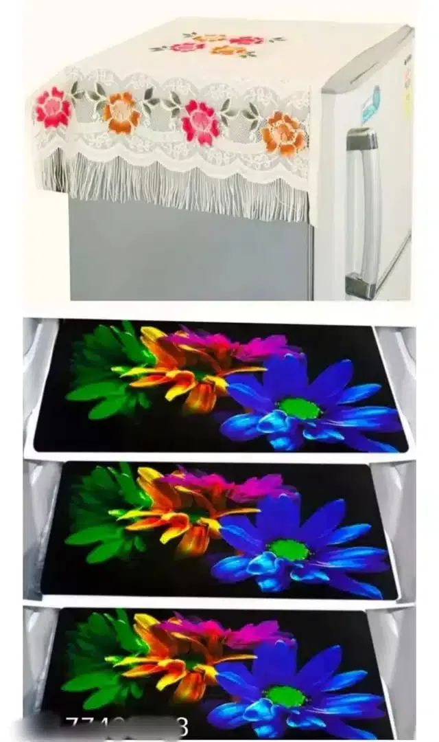 Knit Printed Fridge 6 Pcs Mat with Top Cover (Multicolor, Set of 1)