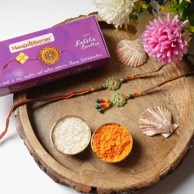 Bhaiya Bhabhi Jaipuri Metal Akshat Chandan Rakhi 1 Unit (2 Pcs Set)