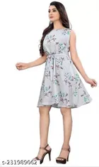 Crepe Printed Flared Dress for Women 