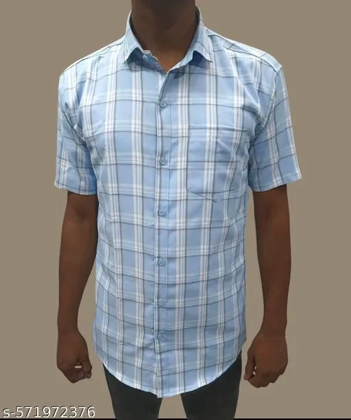 Cotton Blend Checked Shirt for Men, Sky Half (XL) Pack of 1