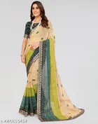 Georgette Printed Saree for Women, Green 