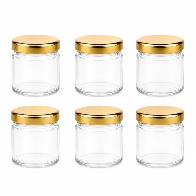 Afast 6 Pc Small Glass Jars with Golden lid 50 ml, small glass container with lid