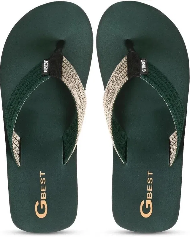 Solid Mens Flipflops & Slippers (Green, 7)