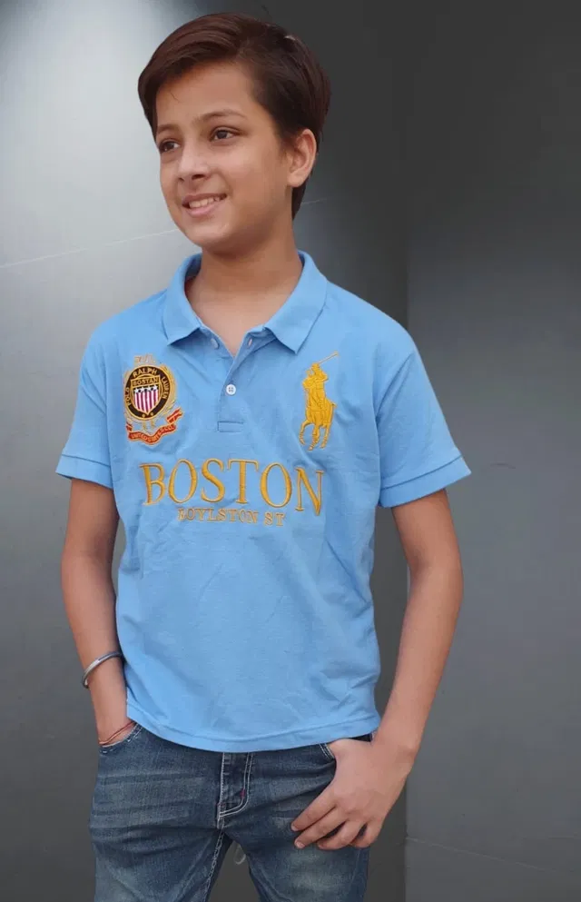 Half Sleeves Printed T-Shirt for Boys (Aqua Blue, 34)