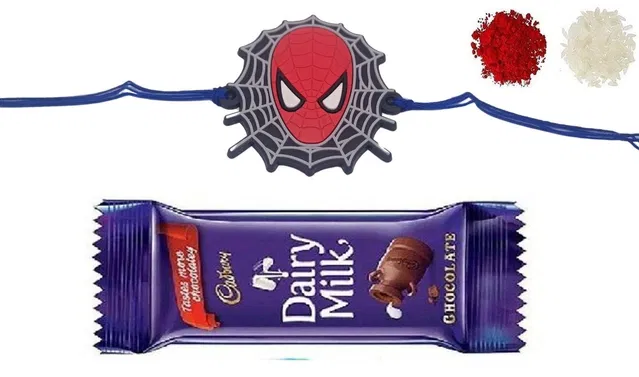 Synthetic Rakhi with Chocolate & Roli Chawal (Multicolor, Set of 1)