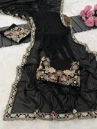 Crepe Solid Saree for Women, Black 