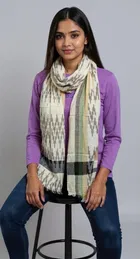 Women viscose Rayon Ikkat Printed Scarf, Beige