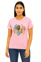 Cotton Blend Printed T-shirt for Women, Pink 