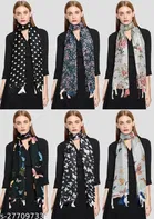 Chiffon Scarves for Women, Multicolor, Pack of 6