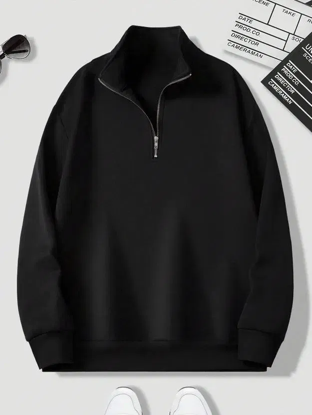 Fleece Solid Sweatshirt for Men, Black (XXL)