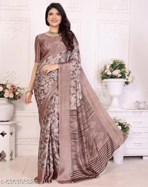 Tussar Silk Printed Saree for Women, Peach (6.3 m)
