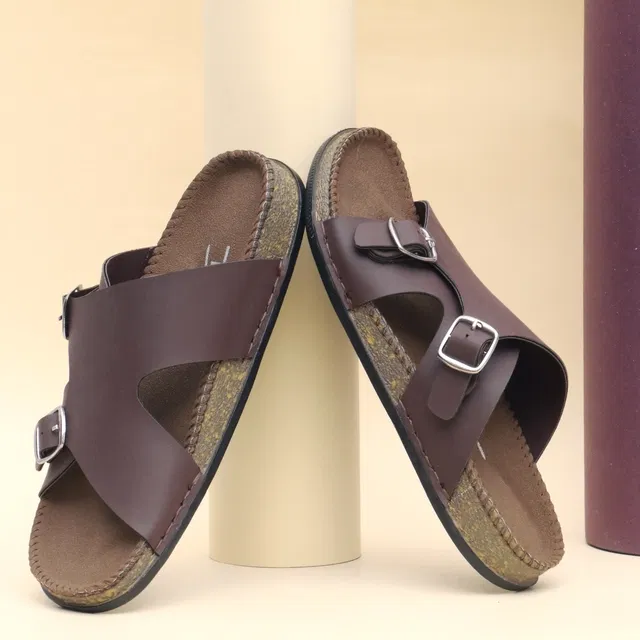 Solid Flip-flops for Men (Brown, 8)