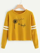 Round Neck Full Sleeves Printed T-Shirt for Women (Yellow, S)