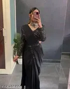 Georgette Saree for Women, Black 