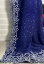 Georgette Solid Saree For Women, Blue