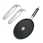 Non Stick Tawa with 2 Pcs Stainless Steel Tongs (Black, Set of 3)