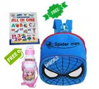 Combo of Fabric School Bag, Water Bottle with All in One Book for Kids 