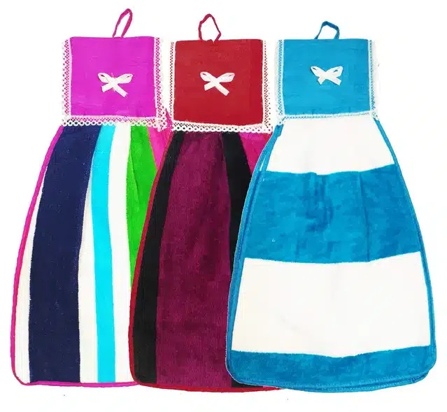 Soft Cotton Double Side Hanging Hand Towel (Multicolor, Pack of 3)