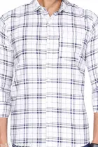 Cotton Blend Checked Shirt for Men, White 