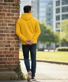 Fleece Printed Hoodie for Men, Yellow 