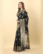 Banarasi Silk Printed Saree for Women, Black 