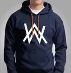 Fleece Printed Hoodie for Men, Navy Blue (S)